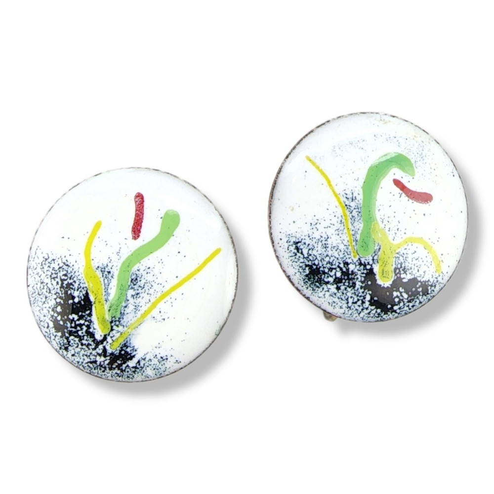 Vintage Copper and Enamel Clip On Earrings